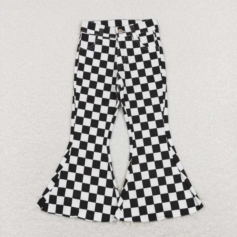 NWT Black and white checkered girls flared jeans